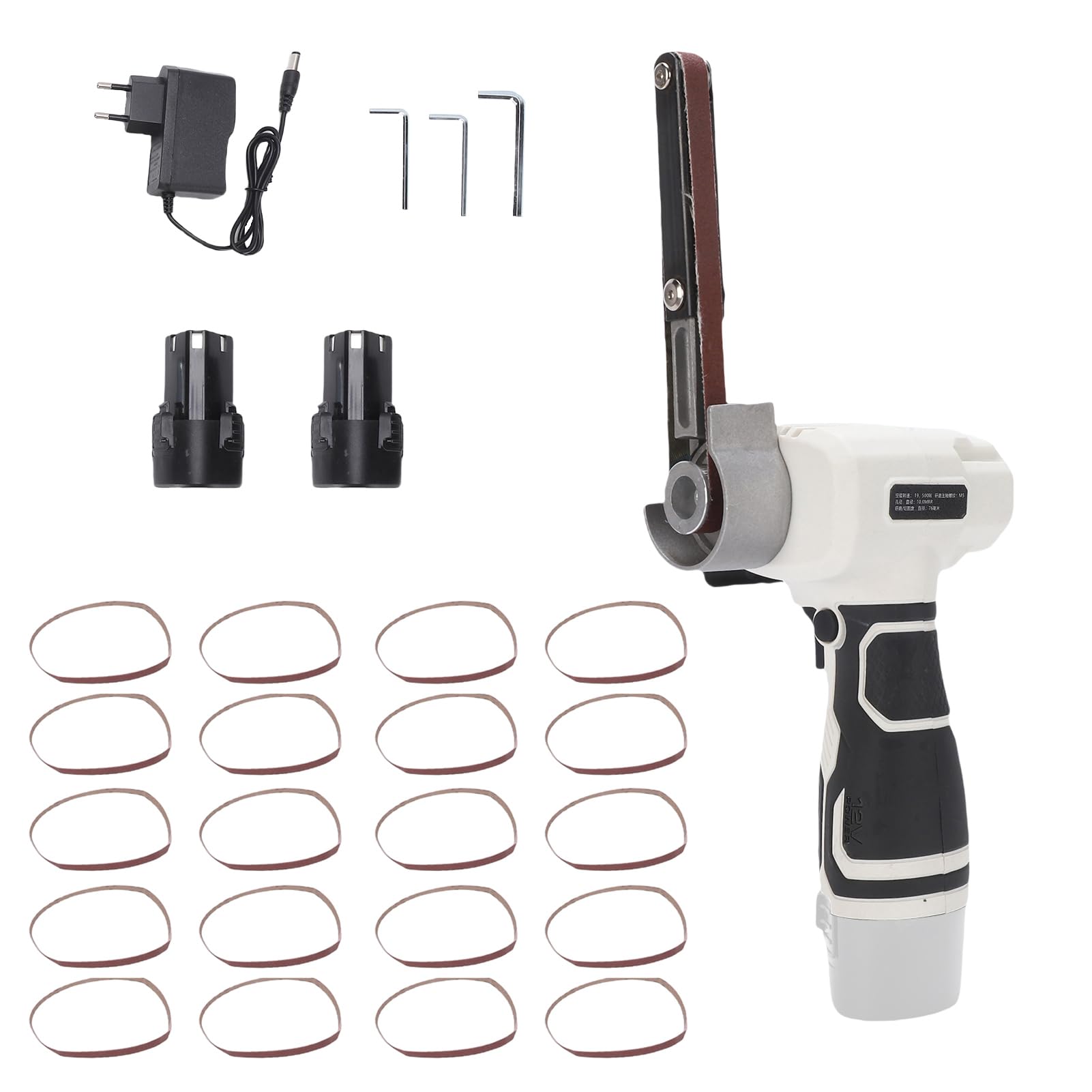 Weytoll Ponceuse à bande sans fil 12 V, 10 000 tr/min, mini-ponceuse à bande avec 20 bandes abrasives et 2 batteries de 2 000 mAh, pour bois, métal et plastique