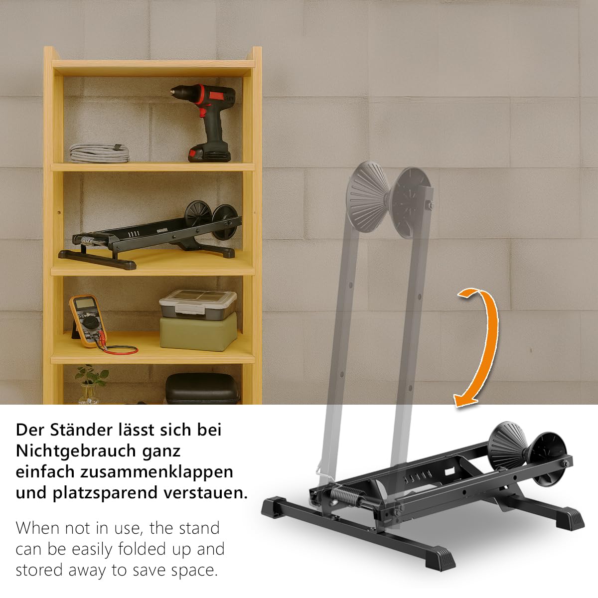 my wall Freistehender Klappbarer Fahrradständer - HR16L, für 20–29 Zoll, Radständer für MTB, Rennrad & E-Bike, Stabil, Faltbar, Einstellbar, Für Reifen bis 4,5", Bike Stand bis max. 35 kg