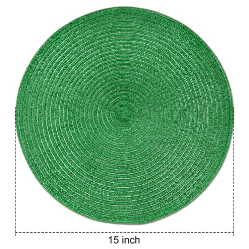 FunWheat Runde geflochtene Tischsets, 6er-Set, für Esstische, gewebt, waschbar, rutschfest, 38,1 cm (grün glänzend, 6 Stück) – Ansicht 6