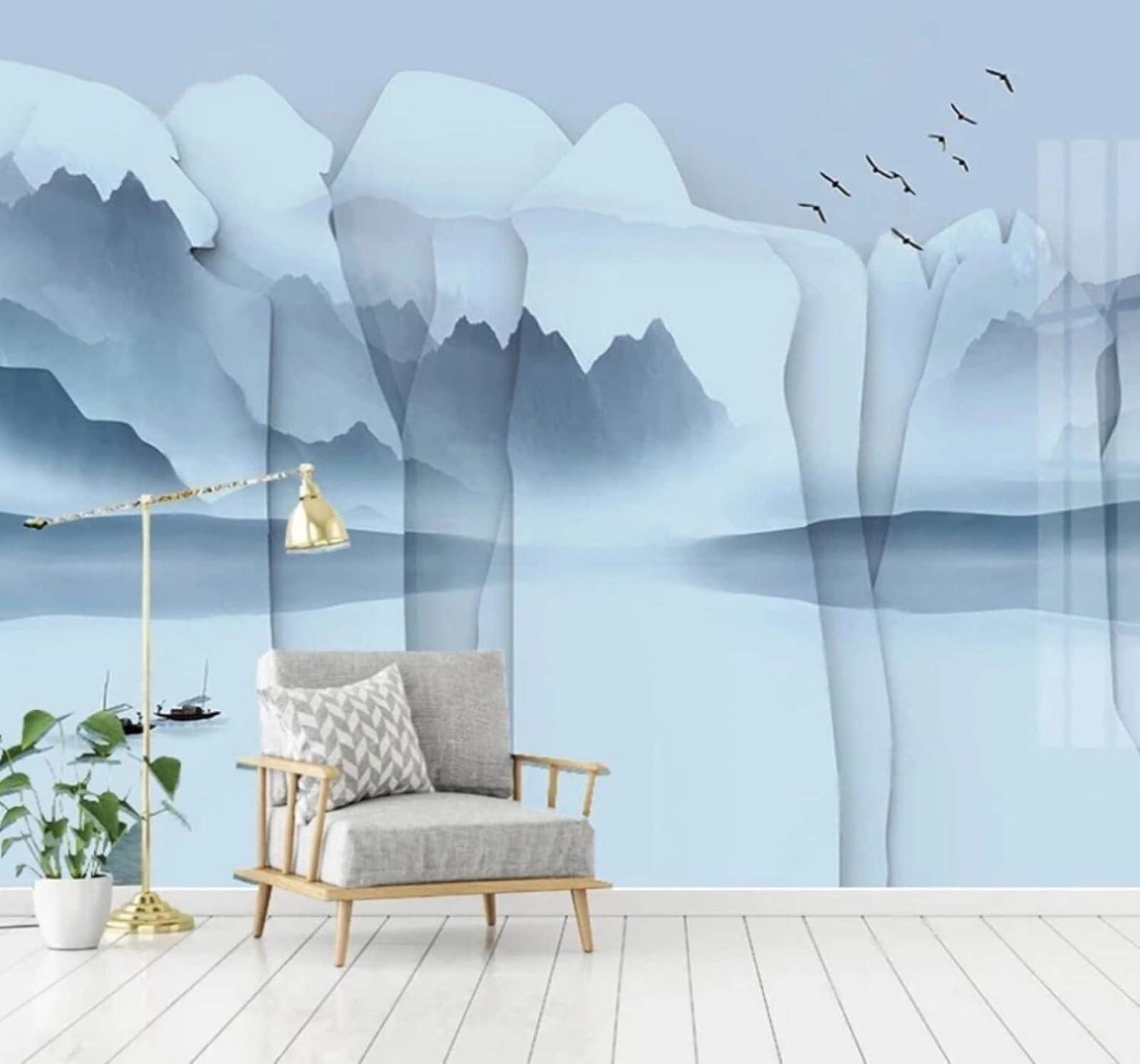 XLMING Abstract Ink Wash Landscape Birds in Flight Scenery 3D Wallpaper Luxury Home Dining Decor Paste Sofa Living Room The Wall for Bedroom Mural-430cm×300cm