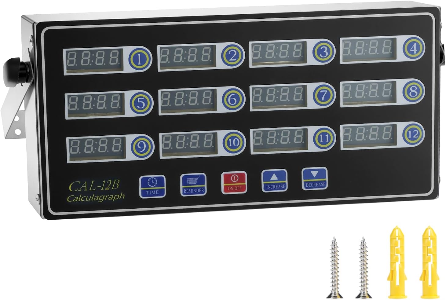 QWORK 12 Channel Commercial Kitchen Timer – Stainless Steel Digital LED Chef Cooking Clock for Restaurants, Catering & Bakeries – Heavy Duty Multi-Tasking Reminder with Loud Alarm