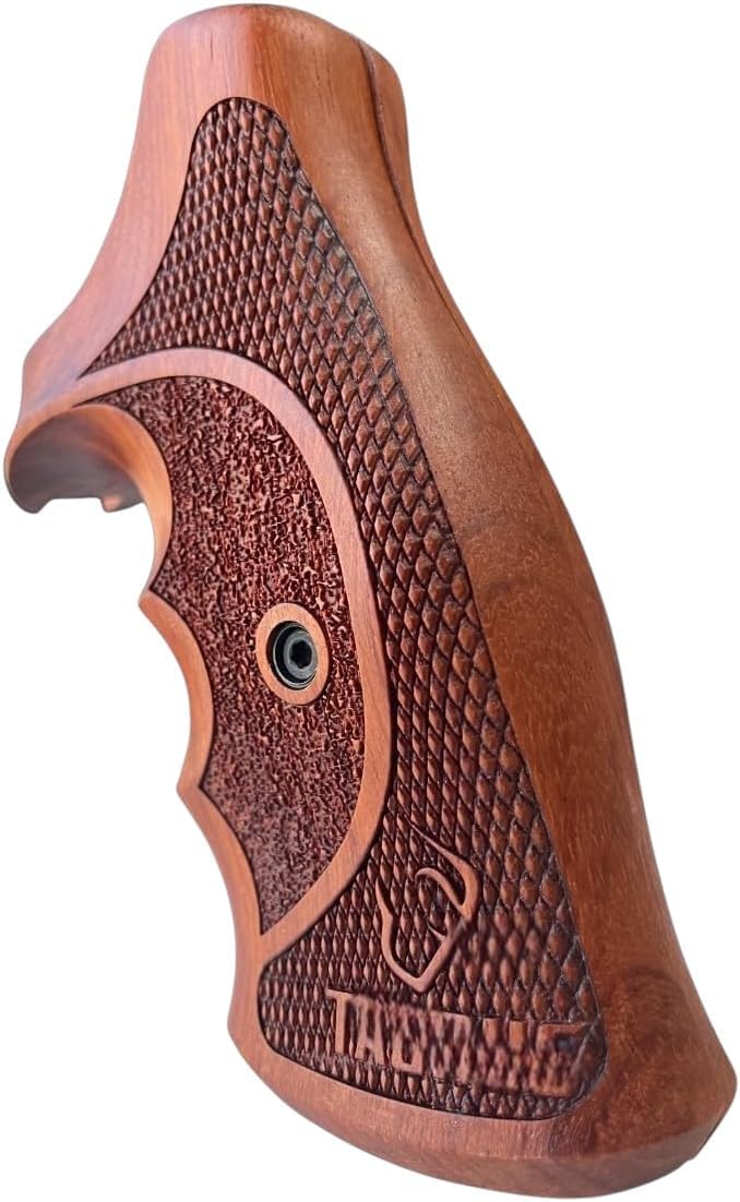 New Hardwood Grip Compatible with Taurus Compact Frame Tracker/Judge 17 44 415 425 450 617 627 692 Rough Texture & Checker Engraved #TRACKER05, Brown