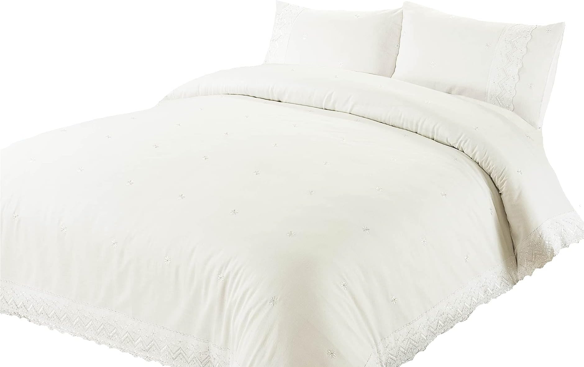 Bedding Heaven. Beautifully embroidered Broderie Anglaise design embellished with a lace type edging that adds a gorgeous finish. Duvet Cover. White or Cream. Single, Double, King Size. (Single, Cream)