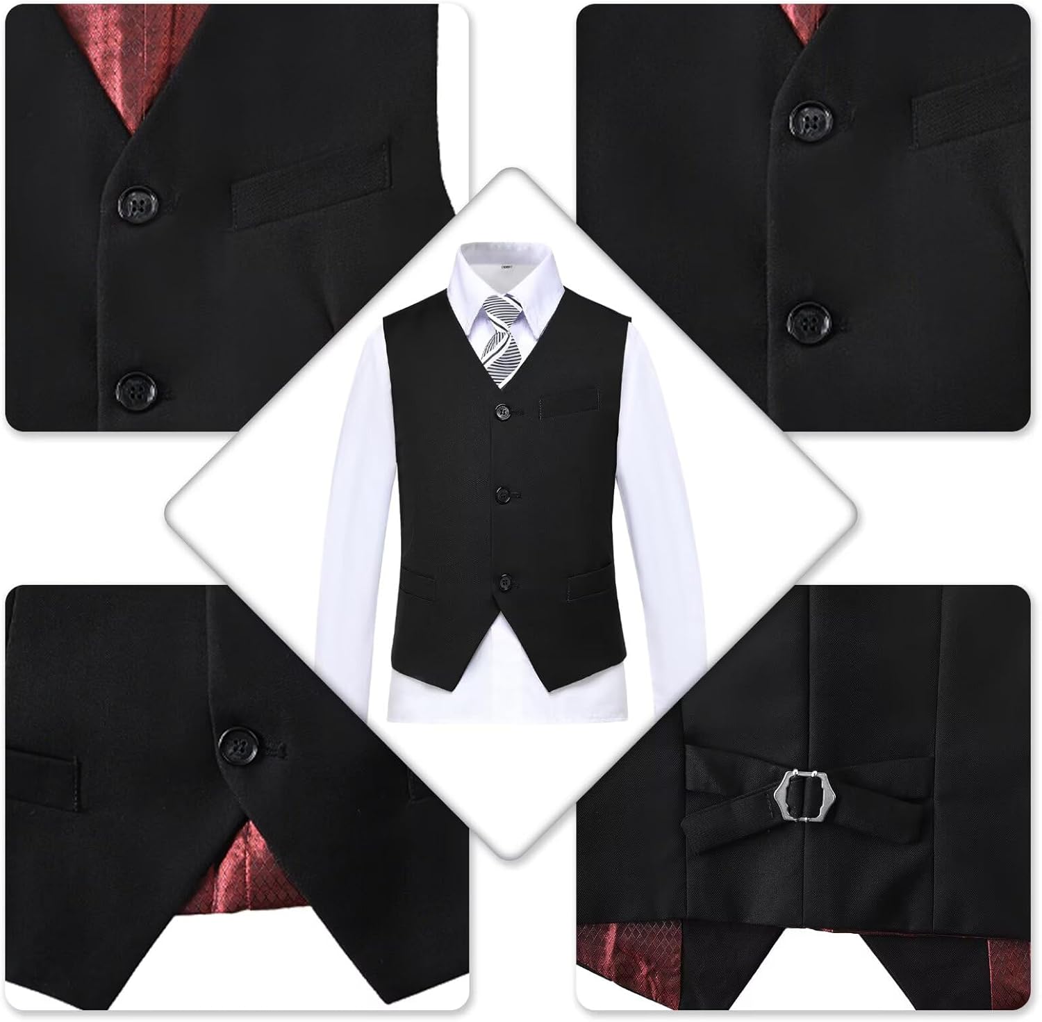 Boy 5-Piece Formal Suit Set Slim Fit Vest Pants Collared Dress Shirt Tie Kids Baby Boy Teen Ring Bearer Gentleman Outfits