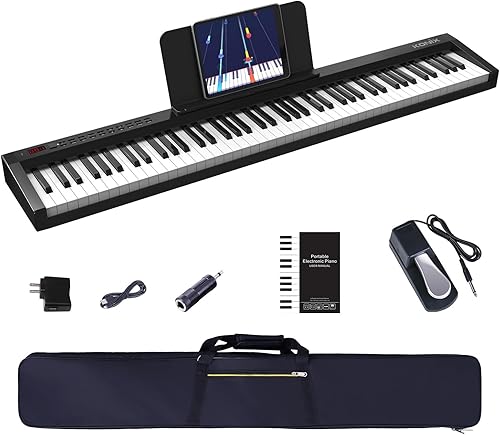 KONIX Teclado de piano de 88 teclas, teclado de piano eléctrico semipesado de tamaño completo con función MIDI Bluetooth, teclado de piano portátil