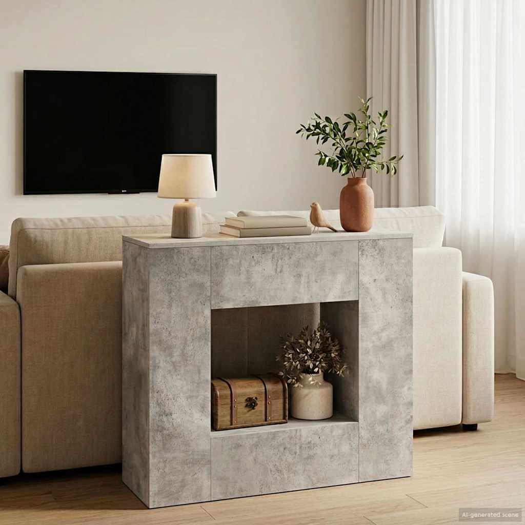 Tavolo consolle grigio cemento, 82 x 29 x 74 cm, in legno con cassetto e ripiano, tavolino sottile per corridoio, soggiorno, camera da letto, moderno tavolo da parete con spazio e ripiano