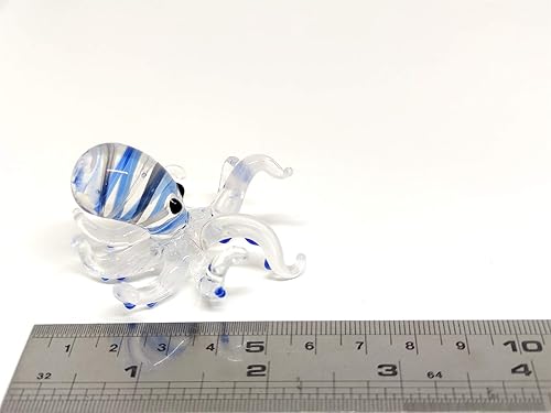 Miniatura 2 de Pulpo diminutas figuras artísticas de vidrio soplado a mano en miniatura de animales marinos, regalo coleccionable para decorar (blanco y azul)