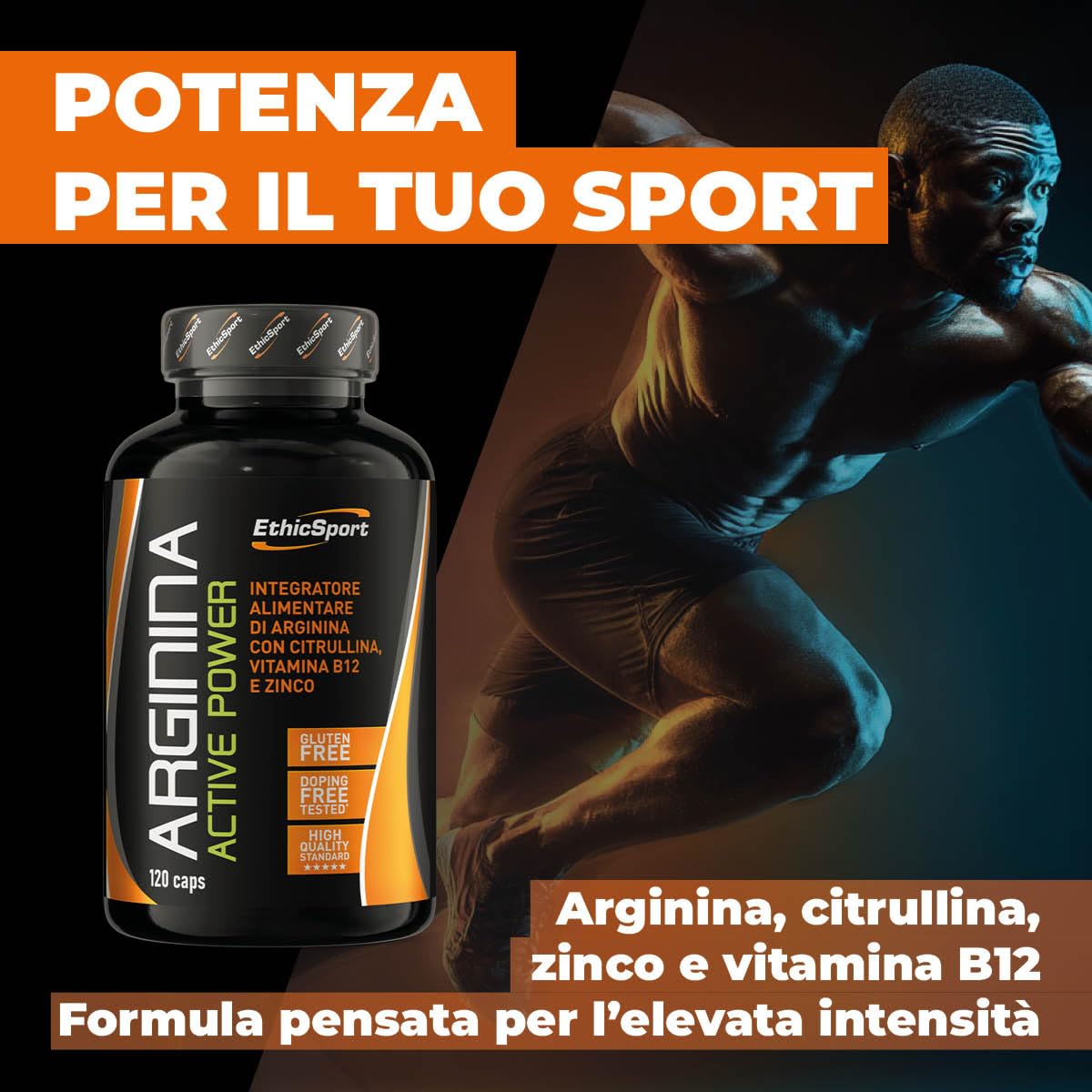 Arginina Active Power EthicSport – L-Arginina 3000mg con Citrullina, Zinco e Vitamina B12 – Integratore per sport di forza, potenza e attività intense – 120 capsule