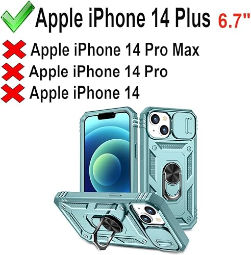 Miniatura 9 de PASNEW Funda compatible con iPhone 14 Plus soporte integrado de 360 y cubierta para lente de cámara Funda resistente de cuerpo completo a prueba de