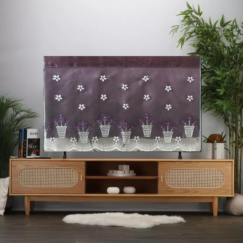 Fabric Colorful And Dustproof Cover for LCD LED | Indoor Bedroom Living Room Decoration Dust Cover for Televisions | LCD/LED Tv Monitor (32) (Wine FlowerPot, 43 Inch)-image-23
