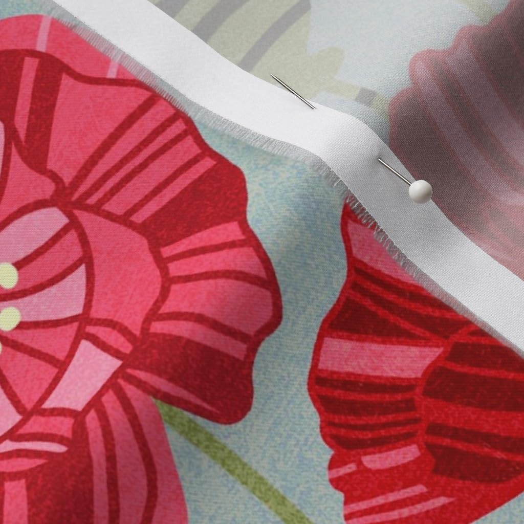 Spoonflower Fabric - Flowers Field Garden Spring Remembrance Flowering Plant Flora Leaves Printed on Organic Cotton Sateen Fabric by The Yard - Sewing Quilting Apparel Home Decor