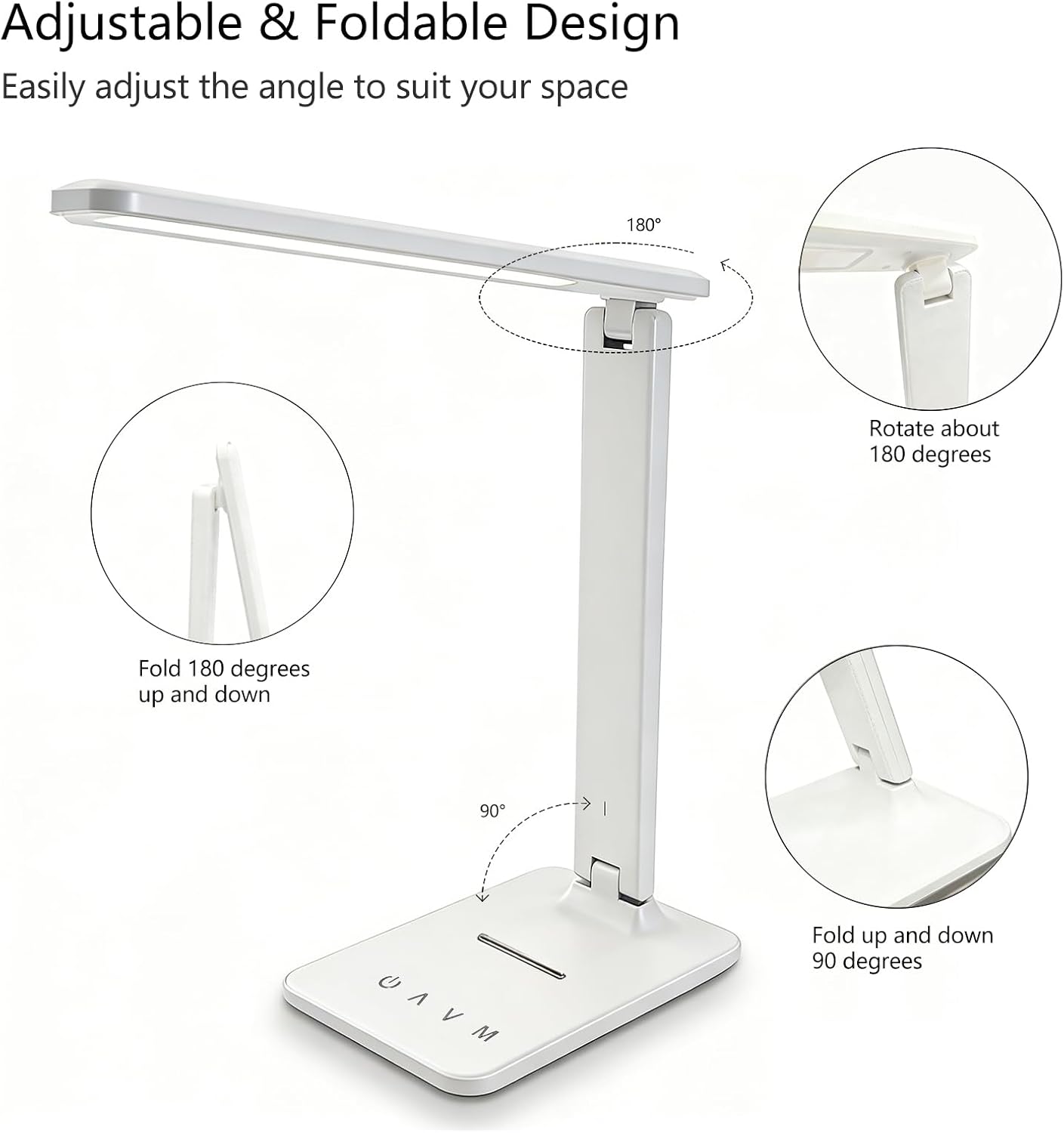 LED Desk Lamp with USB Charging Port, 5 Color Modes & 5 Brightness Levels, Eye-Caring Dimmable Touch Control Table Lamp, Adjustable Foldable Arm, USB-C Powered Desk Light for Study, Office, Bedroom