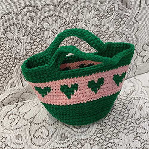 TJLSS Bolso de Punto de Lana de Tienda Hecho a Mano, diseño de Choque Rosa y Verde, Bolso de Mano de Ganchillo de Amor (Color : Blue,White, Size : Regolabile)