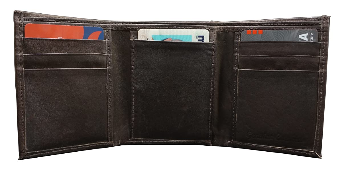 Rico Philadelphia Flyers NHL Distressed Look Embossed Logo Dark Brown Leather Trifold Wallet