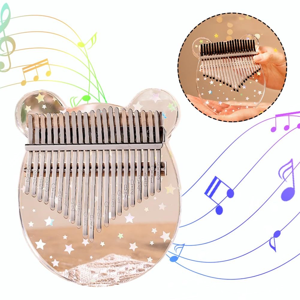 ZYNCUE Kalimba-Daumenklavier mit 17 Tasten für Anfänger, Acryl-Fingerinstrument mit rundem Design, kompatibel mit 21 Tasten, transparent