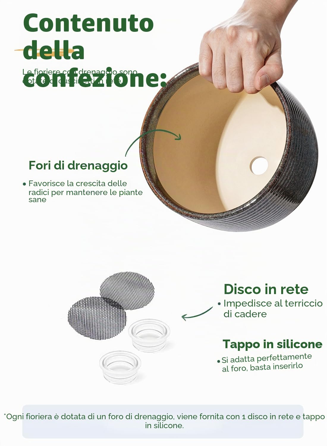 LE TAUCI Vaso per Piante in Ceramica, Vasi con Piedi da 12 + 16 cm per Piante, Vaso da Fiori Moderni e Carini per la Casa e l'Ufficio, Piccoli Vaso per Piante da Interno con Fori di Drenaggio, Nero