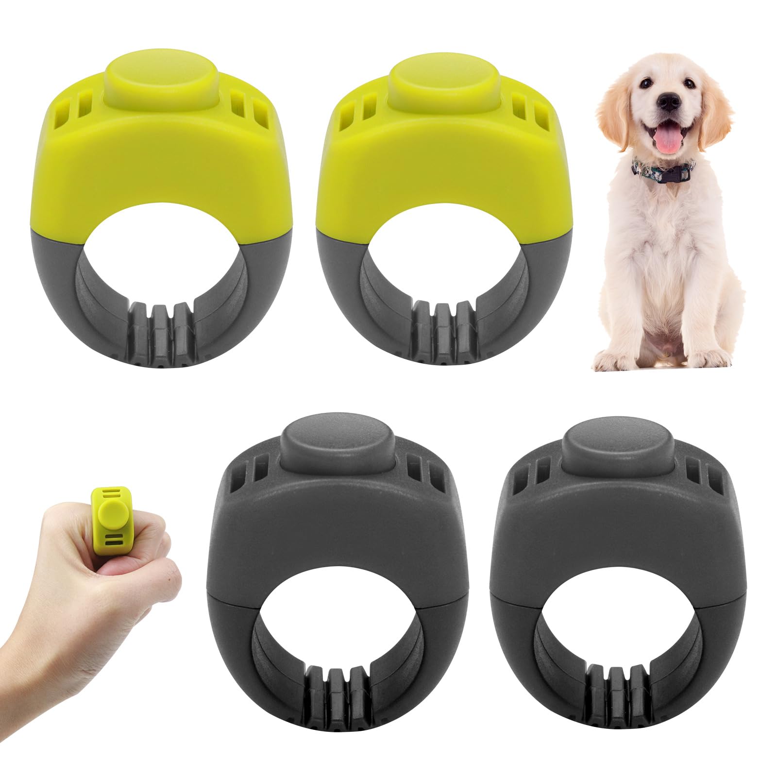 4X Clickers Chien et Chat (19mm/21mm) en Vert et Gris, Accessoire Pratique pour Dressage Chien et Chat, Clicker en Anneau pour Doigt pour Entraînement, Tours et Rappel