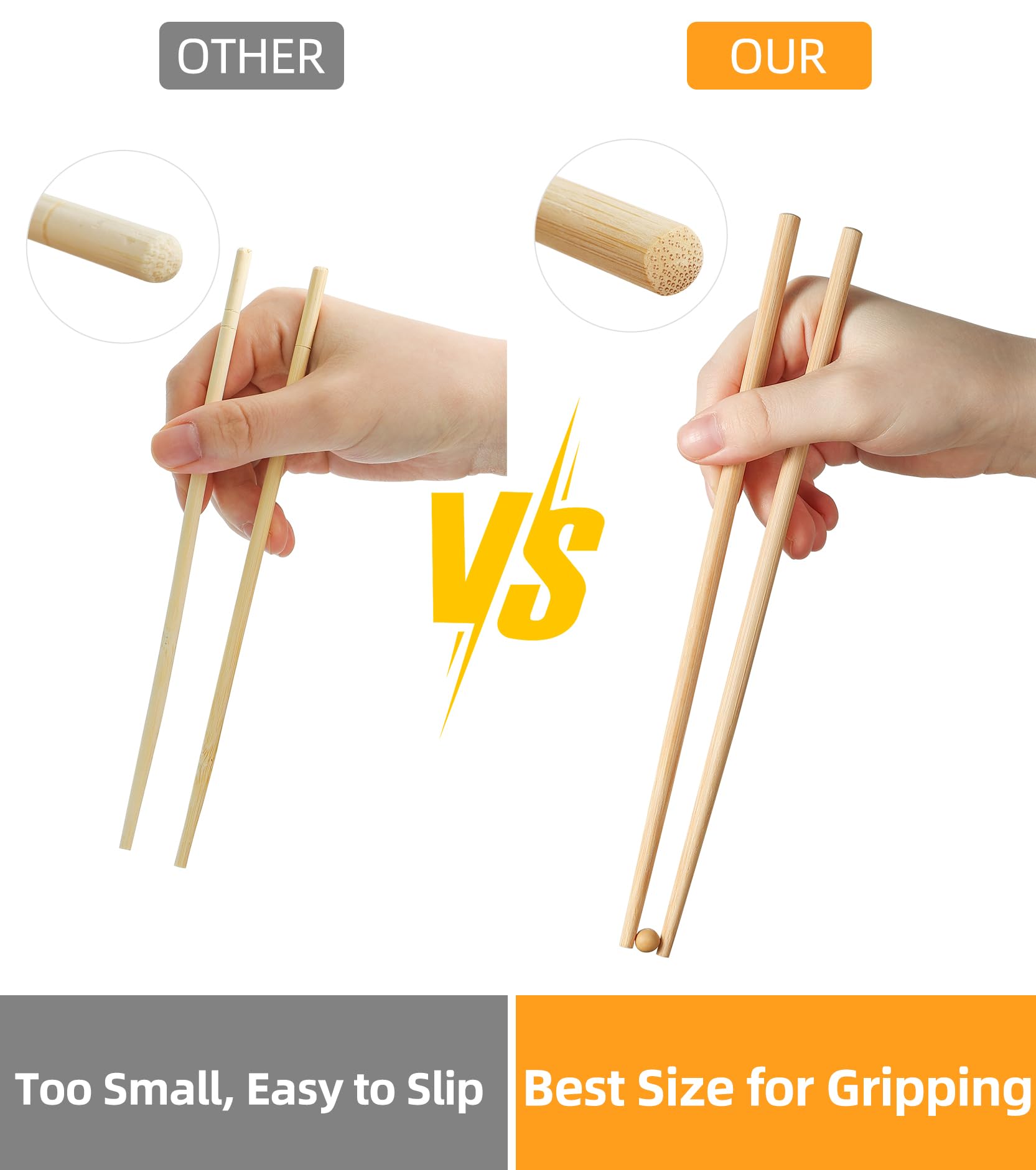50 Pairs Chopsticks Disposable Reusable 9.5" Individually Wrapped Bulk Premium Quality — Amazon image 2