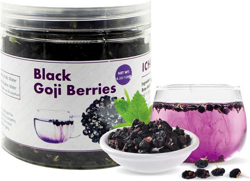 4.23oz/120g Black Goji Berry Tea Wild Black Wolfberry Goji Lycium Barbarum Medlar Tea- Dried Goji Berries Fruit Nutrition Healthy Benefits Ningxia Goji in Chinese