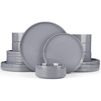Richmount Nebula Crockery Set for 6 People 18-Piece Plate Set and Bowl Set Speckle Stoneware Tableware Set Dinner Service Microwave & Dishwasher Safe Dark Grey