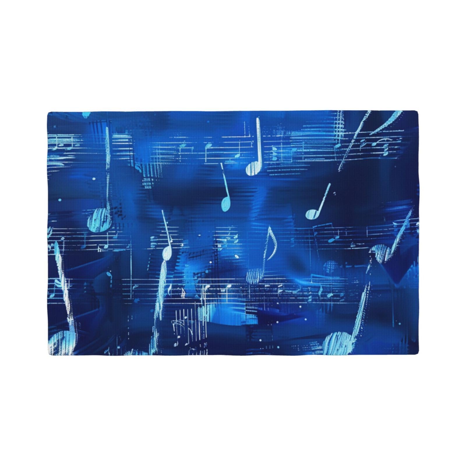 Blue Musical Notes Print Placemats Set, Heat Resistant Washable Placemat 12x18in Table Mats for Party Kitchen Dining Table Decoration Indoor Outdoor, Six Piece
