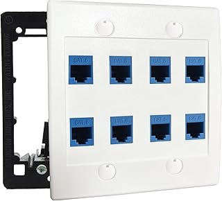 Ethernet Wall Plate - 8 Port RJ45 Cat6 Ethernet Wall Outlet, Female to Female Cat6 Wall Jack Keystone, Ethernet Plug in Wall Outlet, for Network Outlet Setup - White