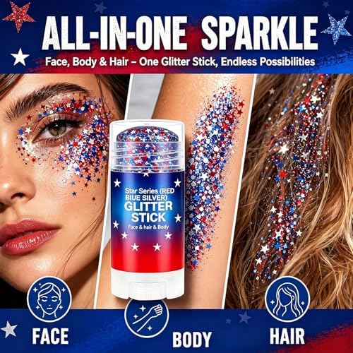 4th of July Glitter Stick, Red White and Blue Glitter Stick, Glitters Stick for Face, Rave Accessorie for Independence Days, 4th of July Decorations, Patriotic USA Flag Makeup for 250 Anniversary — view 5