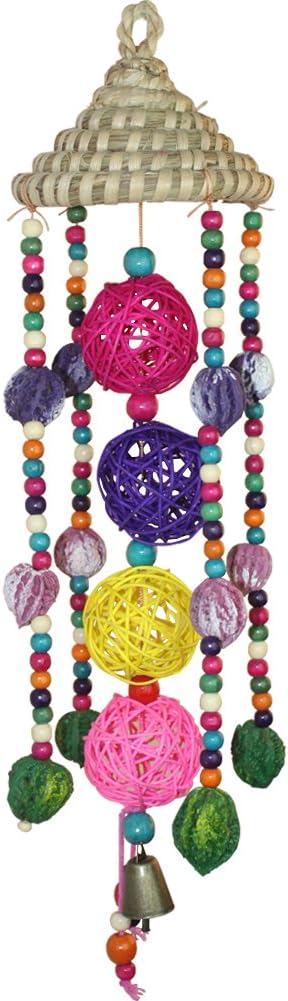 Bird Toys,Vpets Bird Coloful Walnut Bird Toy Wooden Balls Rushwork Head Cover Small Bell Toys