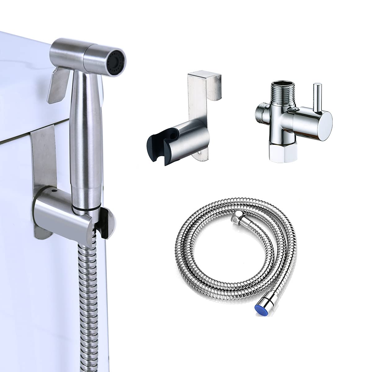 Stainless Steel Handheld Bidet Sprayer Set Adjustable Water Pressure Control with Continuous Flip Handle Multi-Functional for Bathroom Hygiene