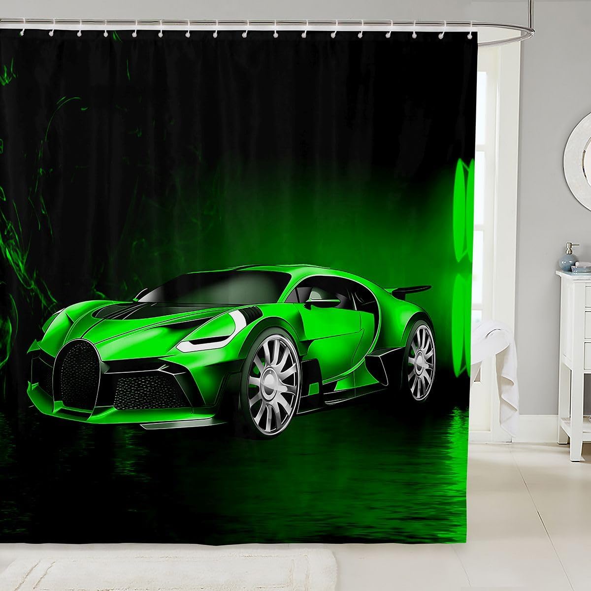 Feelyou Sports Car Shower Curtain Blue Race Car Fabric Shower Curtains Kids Boys Extreme Sports Bathroom Waterproof Accessories with 12 Hooks Cool Speed Decor,72x78 Inches