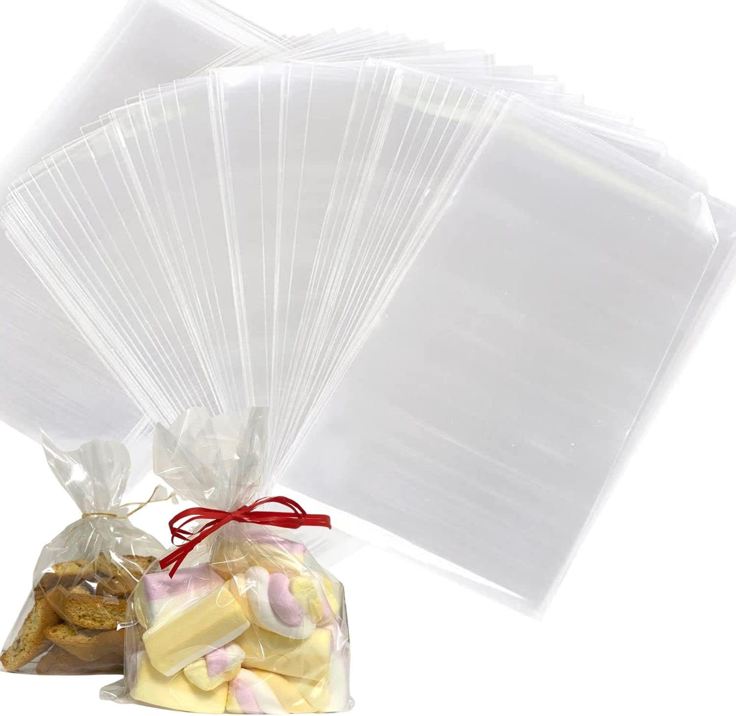 HAKACC 100 stuks transparante zakjes voor snoep, cellofaanzakjes, 20 x 30 cm, transparante vierkante zakjes voor snoep, cadeautje, kinderverjaardag, gastgeschenken