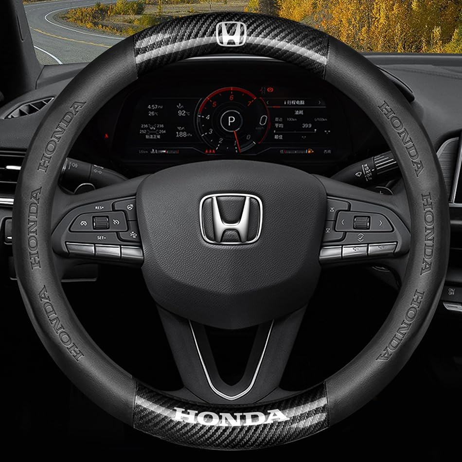 Customized Steering Wheel Cover Compatible with Honda, with Coasters and 3-in-1 USB Fast Charging Cable (Black)
