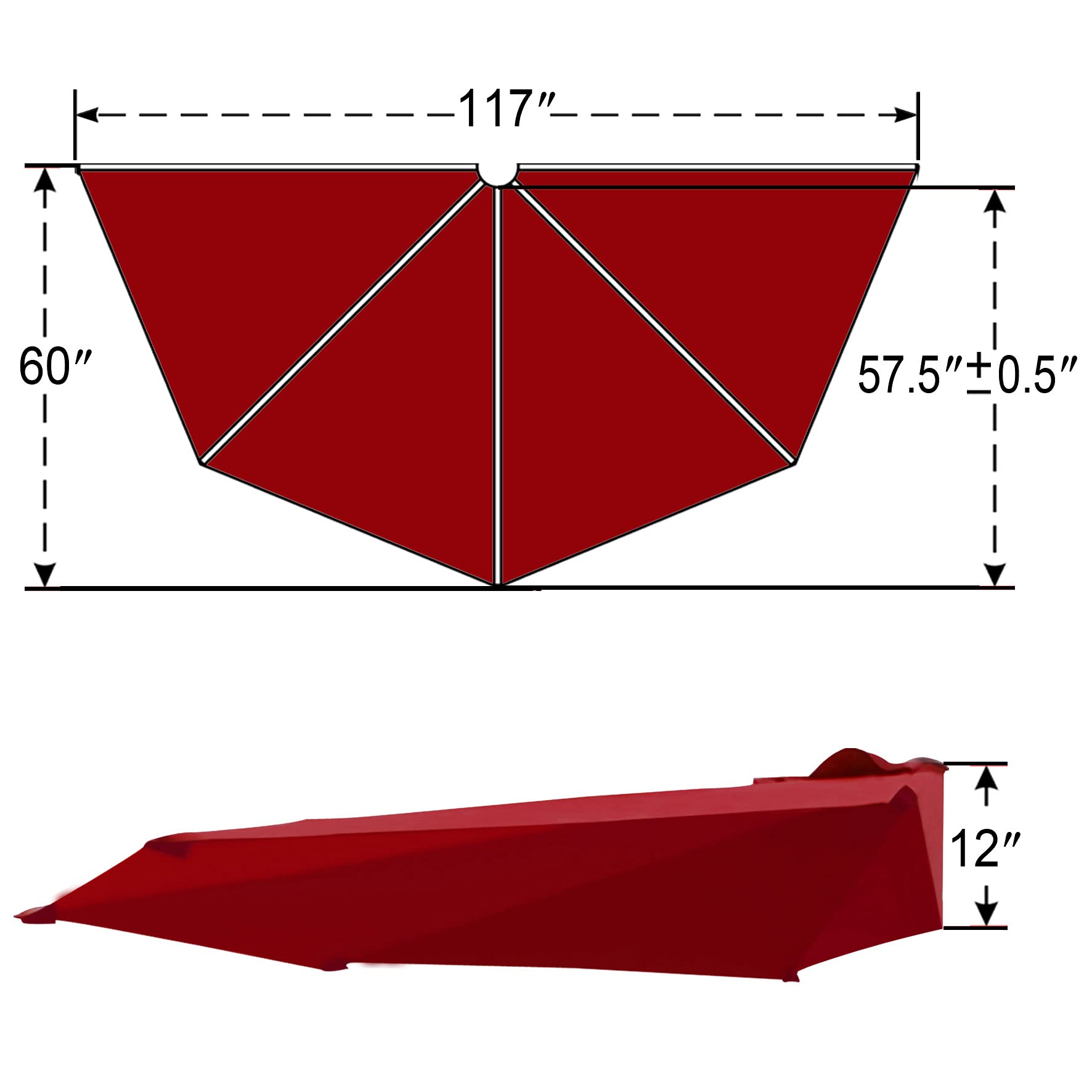 Strong Camel Replacement Canopy Cover for 10' Patio Half Umbrella 10ft 5 Ribs Half Umbrella (Burgundy)