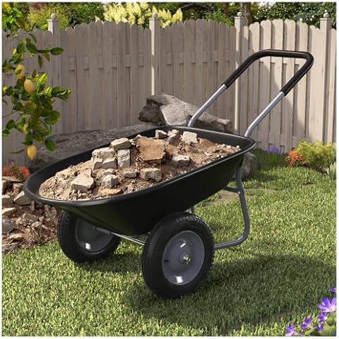 ARNOT Enlarged 2-Wheel Wheelbarrow, Easy Loading and Dumping Garden Cart, Heavy Duty Utility Dump Cart for Outdoor Lawn Yard Farm Ranch, Black Cover
