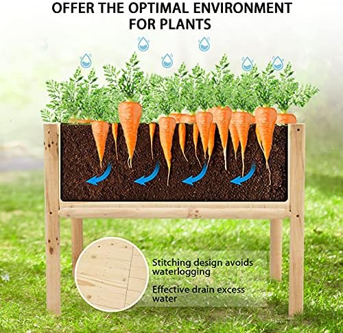 COSTWAY Garden Raised Bed, Wood Elevated Planter Box with Black Liner, Plants Vegetables Flowers Herb Planting Stand for Patio Balcony Courtyard, 106 x 75 x 81cm