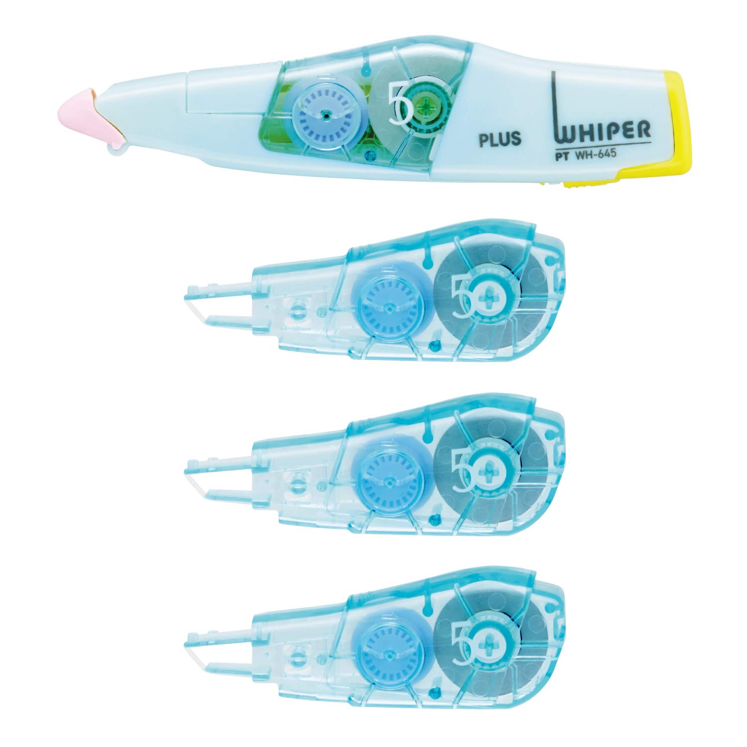 プラス 修正テープ ホワイパーPT 本体 5mm 1個 交換テープ 5mm 3個セット ペールブルー