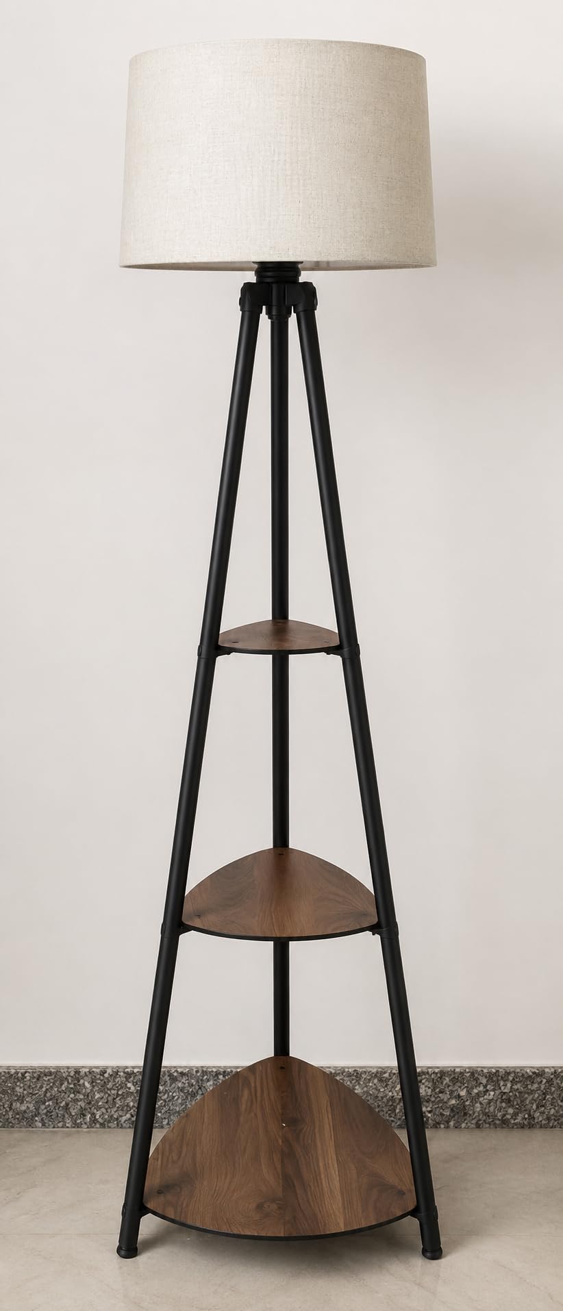 Tripod Floor Lamp with 3 Shelf and LED Bulb | 3-Tier Shelves, Linen Shade-image-48