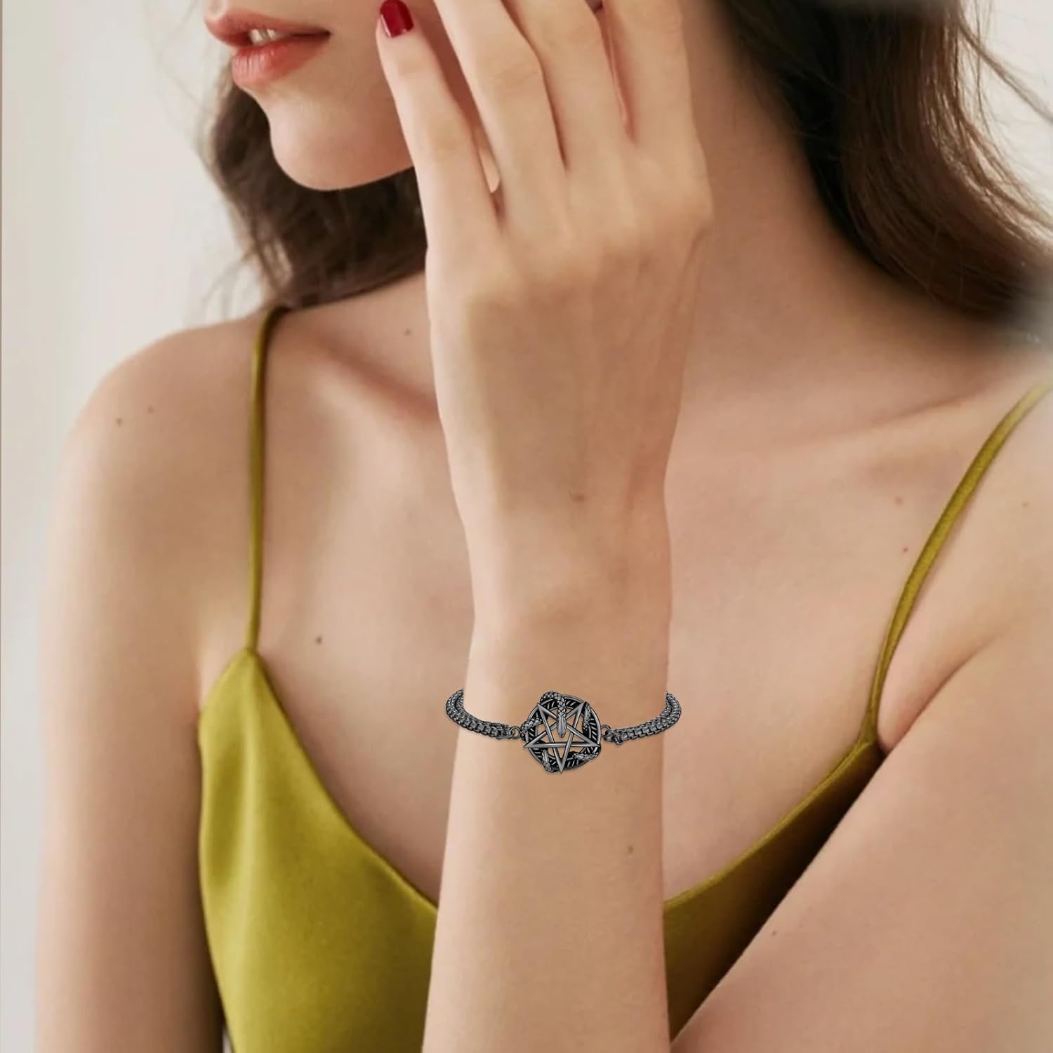 Snake Bracelet for Women Men 925 Sterling Silver Evil Eye/Pentagram Snake Bracelet Adjustable Vintage Jewelry Gift for Women Men - Image 3