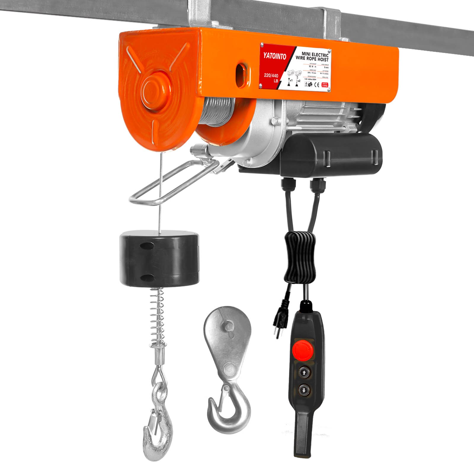 YATOINTO Electric Hoist, 440LBS Lift Garage Hoist, Emergency Stop