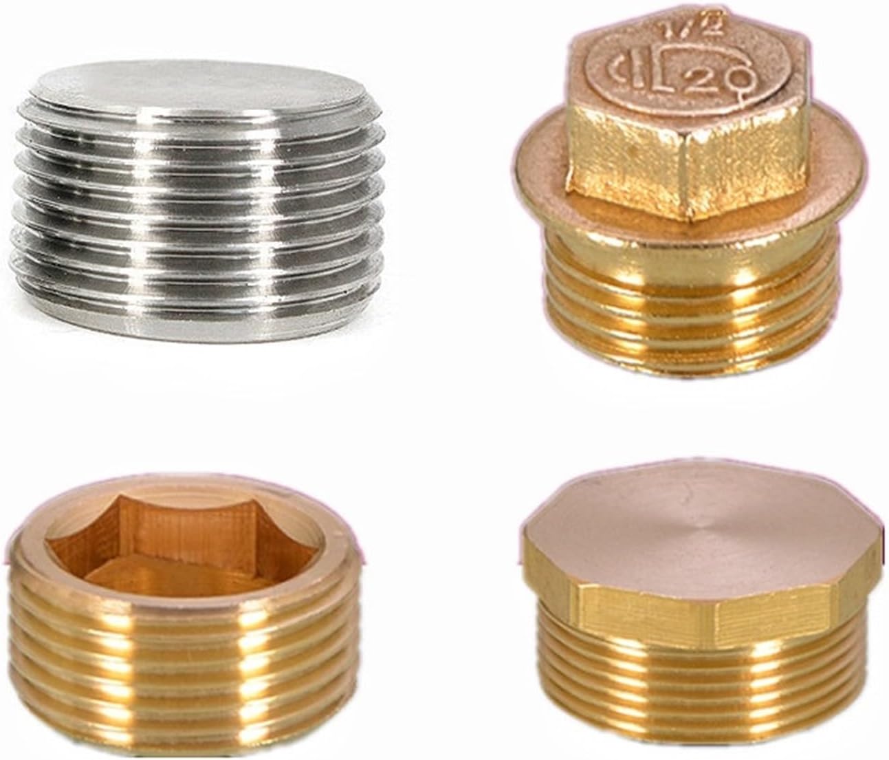 Copper 1/8" 1/4" 3/8" 1/2" 3/4" Male Thread Brass Pipe Hex Head End Cap Fitting Coupler Connector (Brass Nut,1PCS_1L2 BSP)