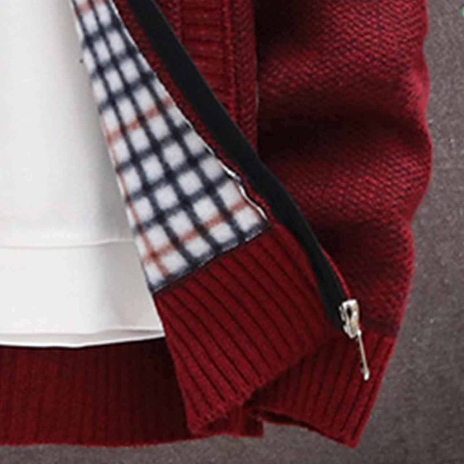 Men's Fleece Lined Full Zip Cardigan, Stand Collar Knitted Plaid Sweater Jacket Casual Warm Coat Regular Fit Knitwear