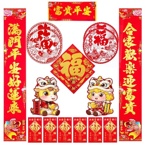 Décor Nouvel An Chinois 2026 – Couplet Chunlian, Caractère Fu, Enveloppes Hong Bao, Autocollants Année du Cheval, Décorations de Fenêtre pour Fête du Nouvel An Lunaire