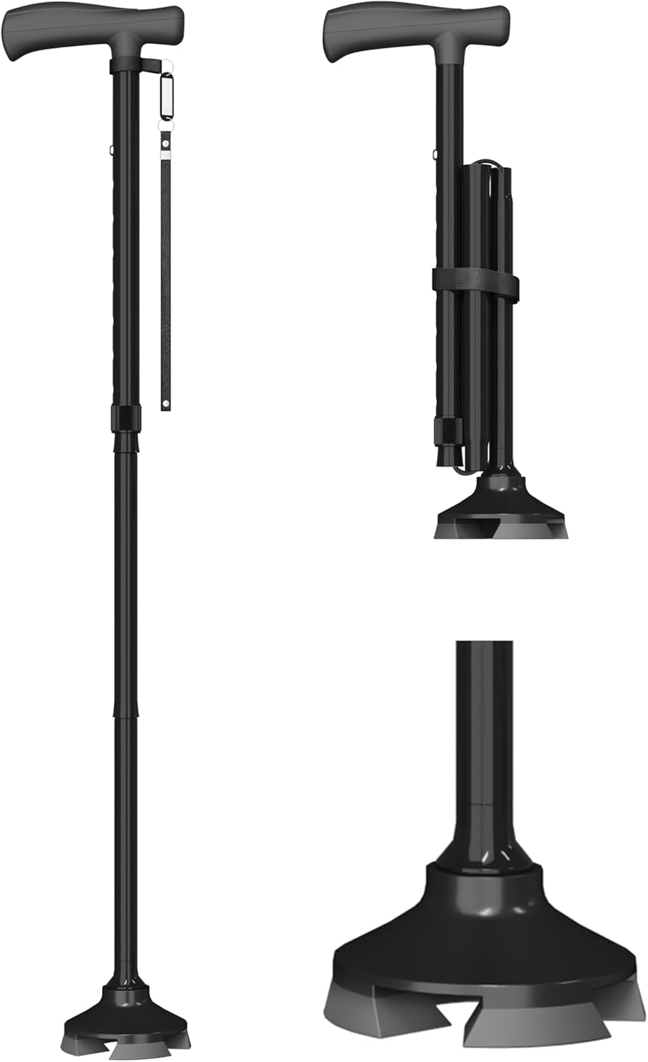 BONTEC Foldable Strolling Cane for Males & Girls, Aluminium Collapsible Strolling Stick to Anti-Slip Base, Light-weight & Top Adjustable, Heavy Responsibility Canes for Seniors & Adults