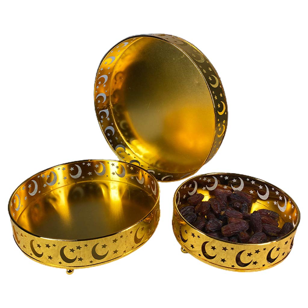 EID Festival Dinner Plate Set Side Hollow Scripture Art Disc Tray Islamic Candy Boxes Home Ornament Craft Decorations Dinner Plate