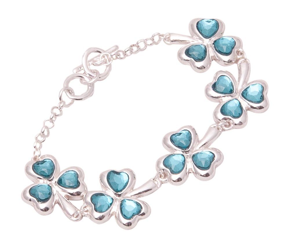 HW CollectionIrish Teal Heart-Shaped Clover Silvertone Bracelet, 7+.25" Ext