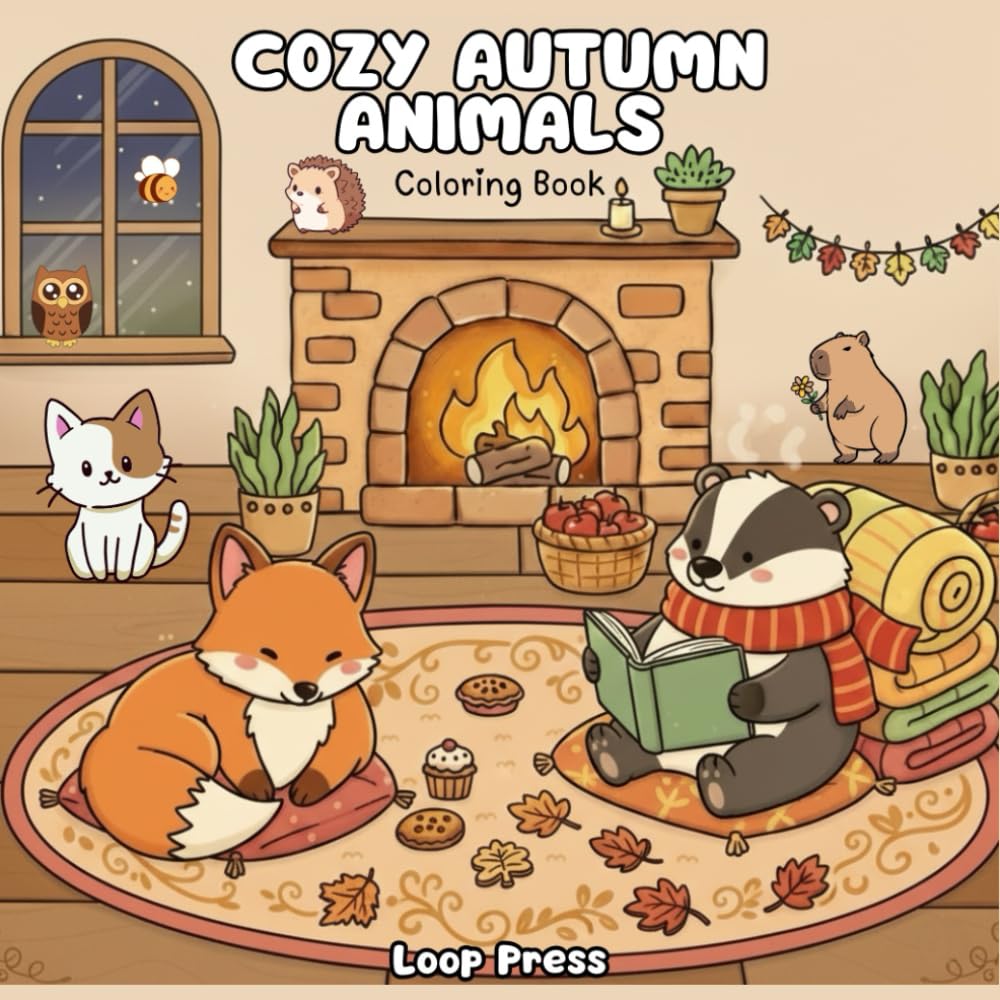 Cozy Autumn Animals Coloring Book: Bold & Easy Fall Designs for Adults & Teens Featuring Comfy Fall Scenes, Adorable Animal Characters for Stress Relief