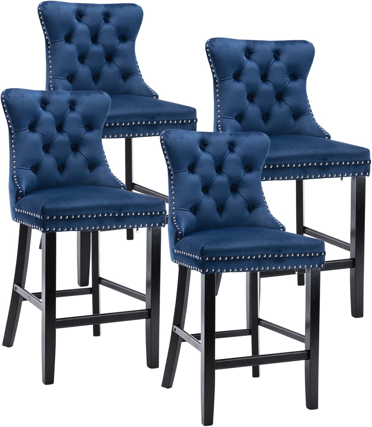 Kiztir Velvet Modern Bar Chairs Set of 4, 27" Counter Height Bar Stools with Button
