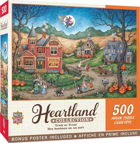 MasterPieces Halloween Jigsaw Puzzle 500 Pieces - Trick or Treat Scene - 15"x21" - Adults & Family - Folk Art by Bonnie White