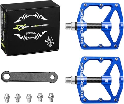 Miniatura 7 de Rock BROS - Pedales de bicicleta de montaña, pedales planos 916, pedales ligeros de fibra de carbono sellados, pedales planos para MTB