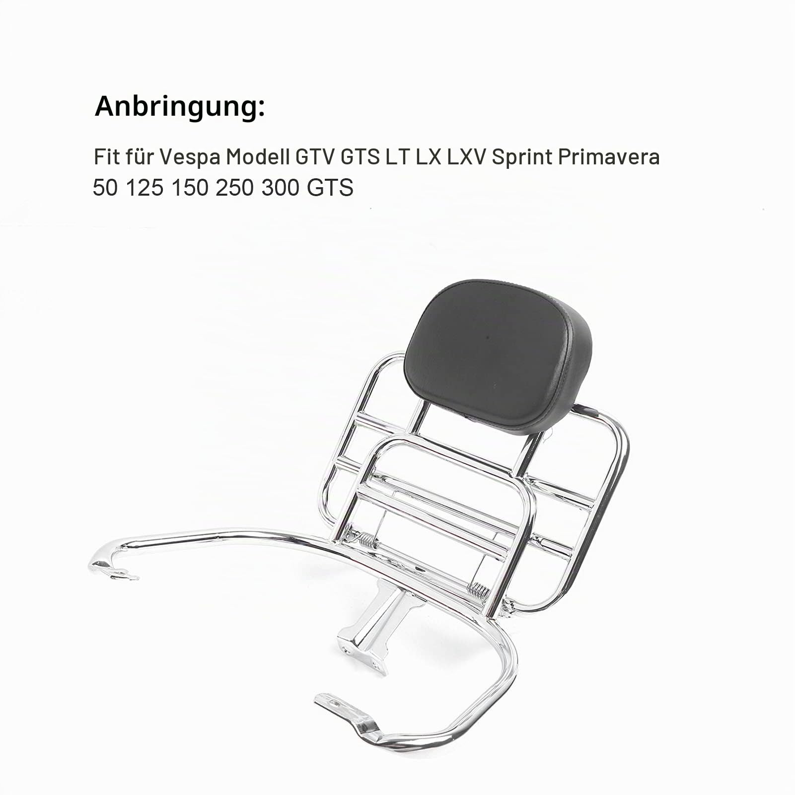 Gepäckträger Hinten, mit Rückenlehnenkissen Chromstahllegierung Chromplatte Passend für Sprint Primavera 50 125 150 250 300 GTS